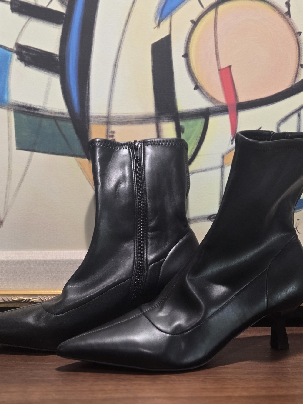 Abound Black Pointed Leather Ankle Booties with Side Zip